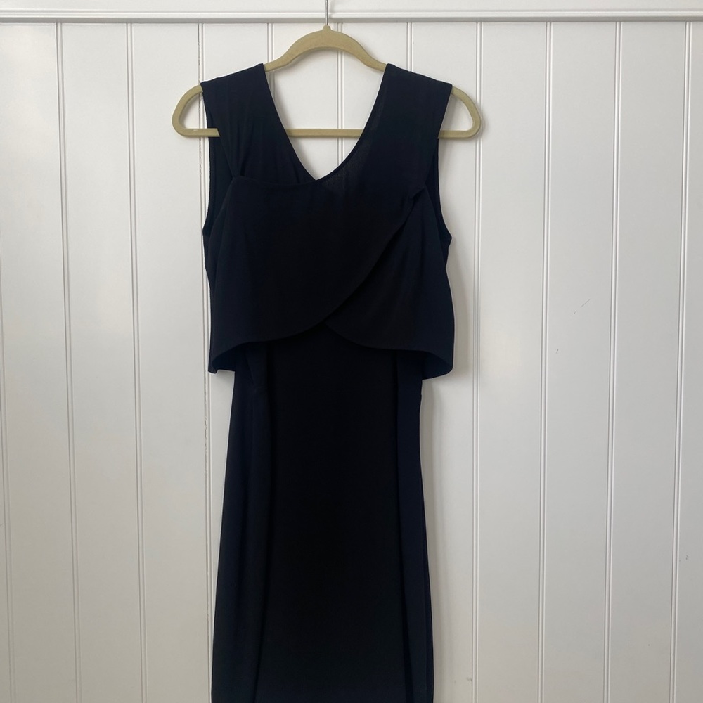Sandro Black Crepe Dress with Exposed Zipper Back, Size Medium
